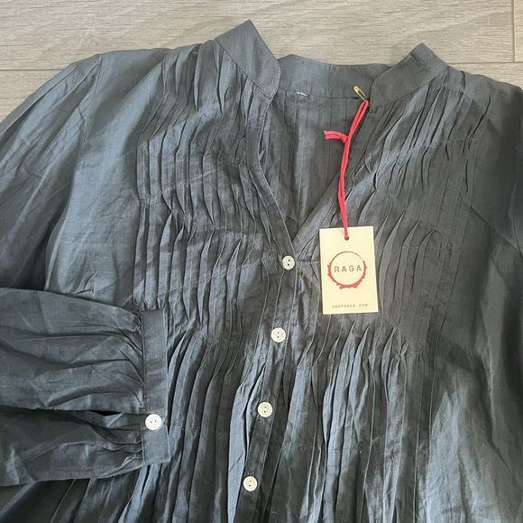 Raga Sample Womens Gray‎ Pleated Button Up Shirt Size Small - Picture 1 of 6